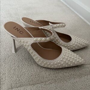 INC International Concepts Pearl Embellished Cream Heels